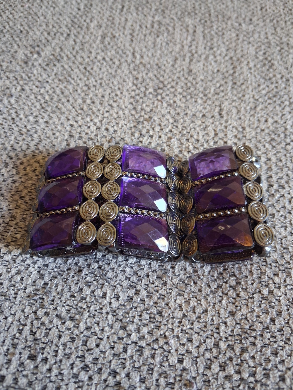 Purple Faceted Stone Stretch Bracelet - Unbranded